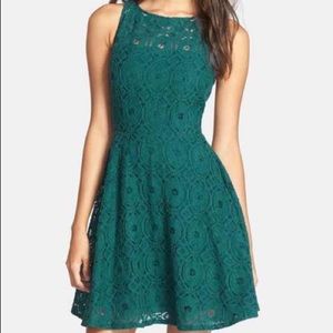 BB Dakota Renley lace fit and flare emerald dress